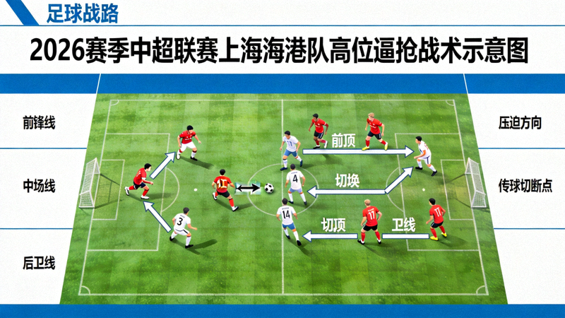 2026赛季中超联赛上海海港队实施高位逼抢战术的赛场示意图